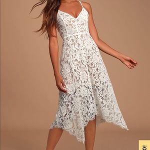 One Wish White Lace Midi Dress - Lulus